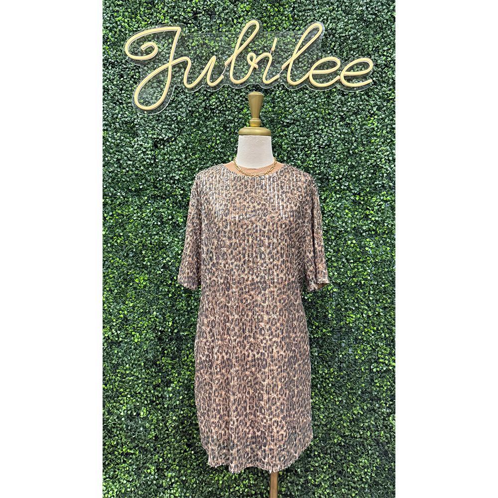 Renia Cheetah Sequin Dress