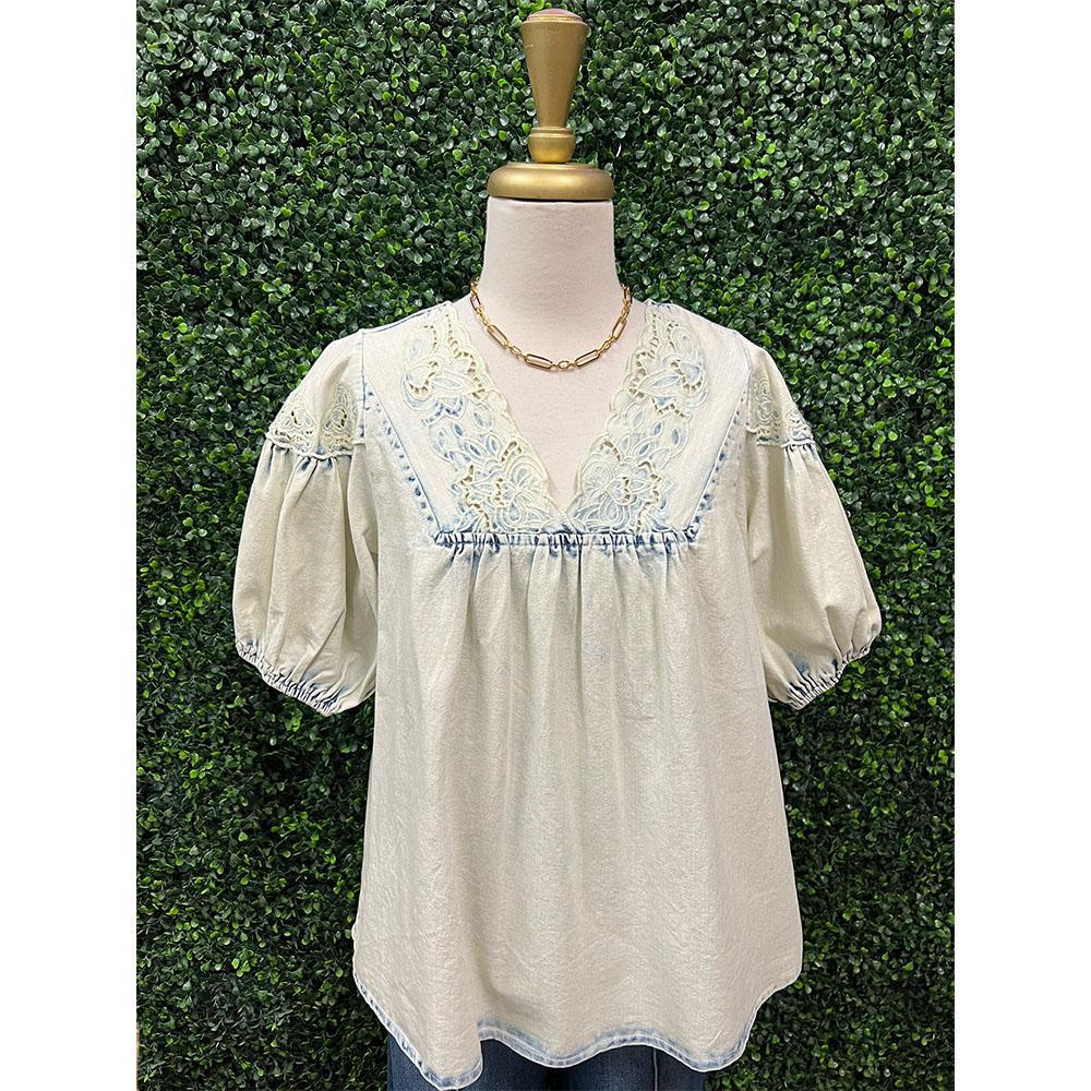 Vintage Blue V-Neck Top