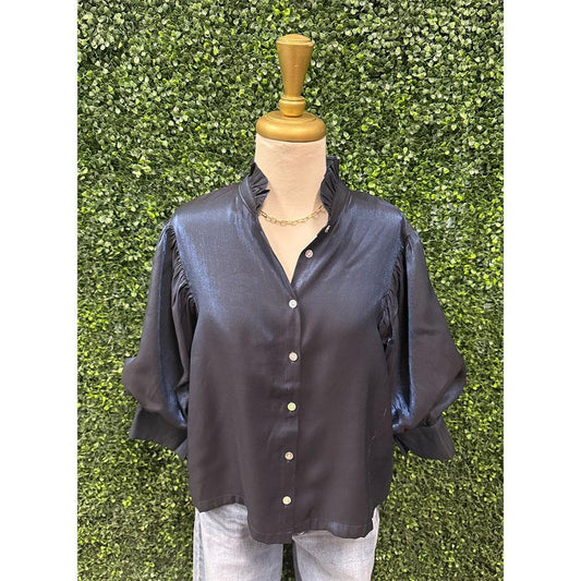 Larisa Sapphire Metallic Puff Sleeve Top