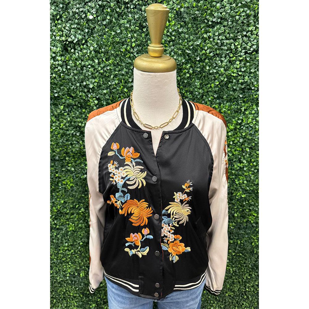 Valerie Reversible Satin Baseball Jacket