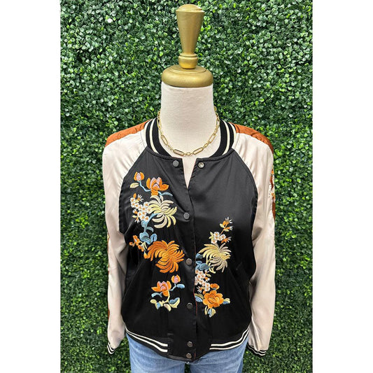 Valerie Reversible Satin Baseball Jacket