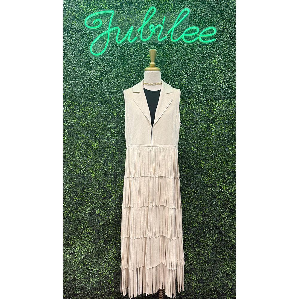 Bone Faux Suede Maxi Vest