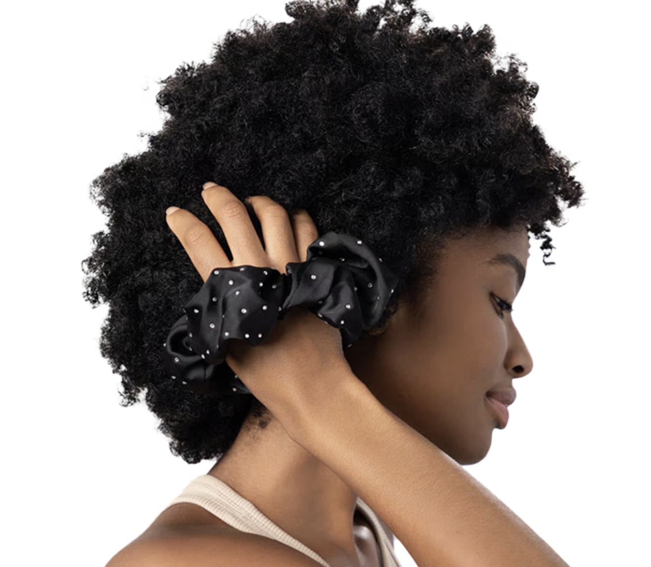 Black Satin Rhinestone Scrunchie