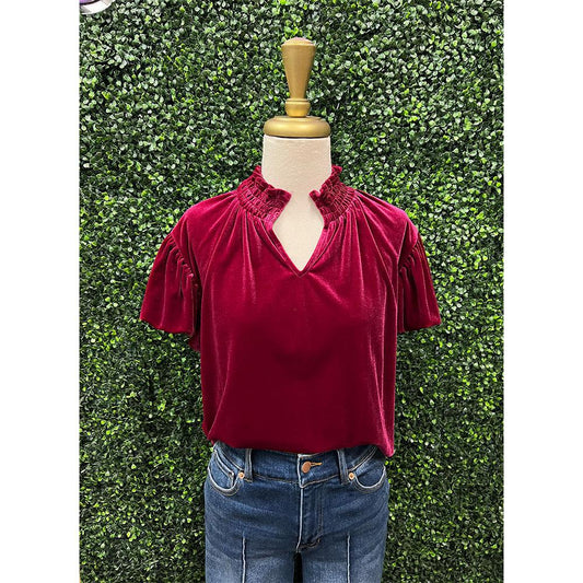 Fuchsia Velvet Puff Sleeve Top