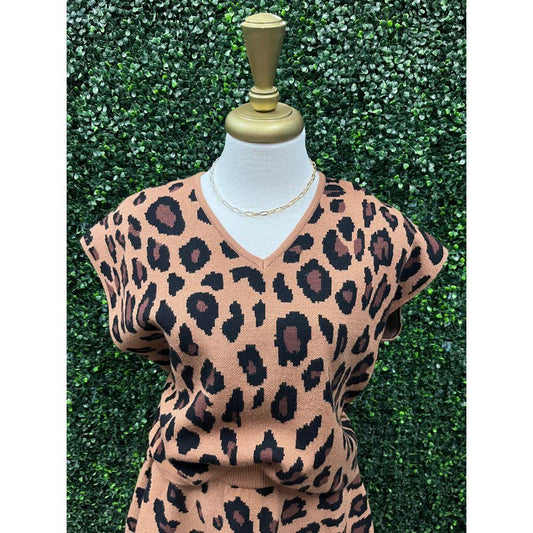 Kitty Leopard V-Neck Top