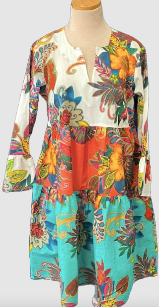 Multi-Colored Fiji 3 Ruffle KikiSol Dress
