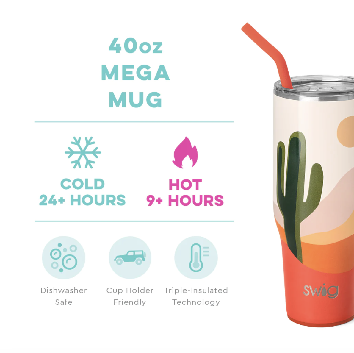 Swig Life Tumbler - Boho Desert Insulated Stainless Steel - 32oz - Dishwasher Safe with A Non-Slip Base