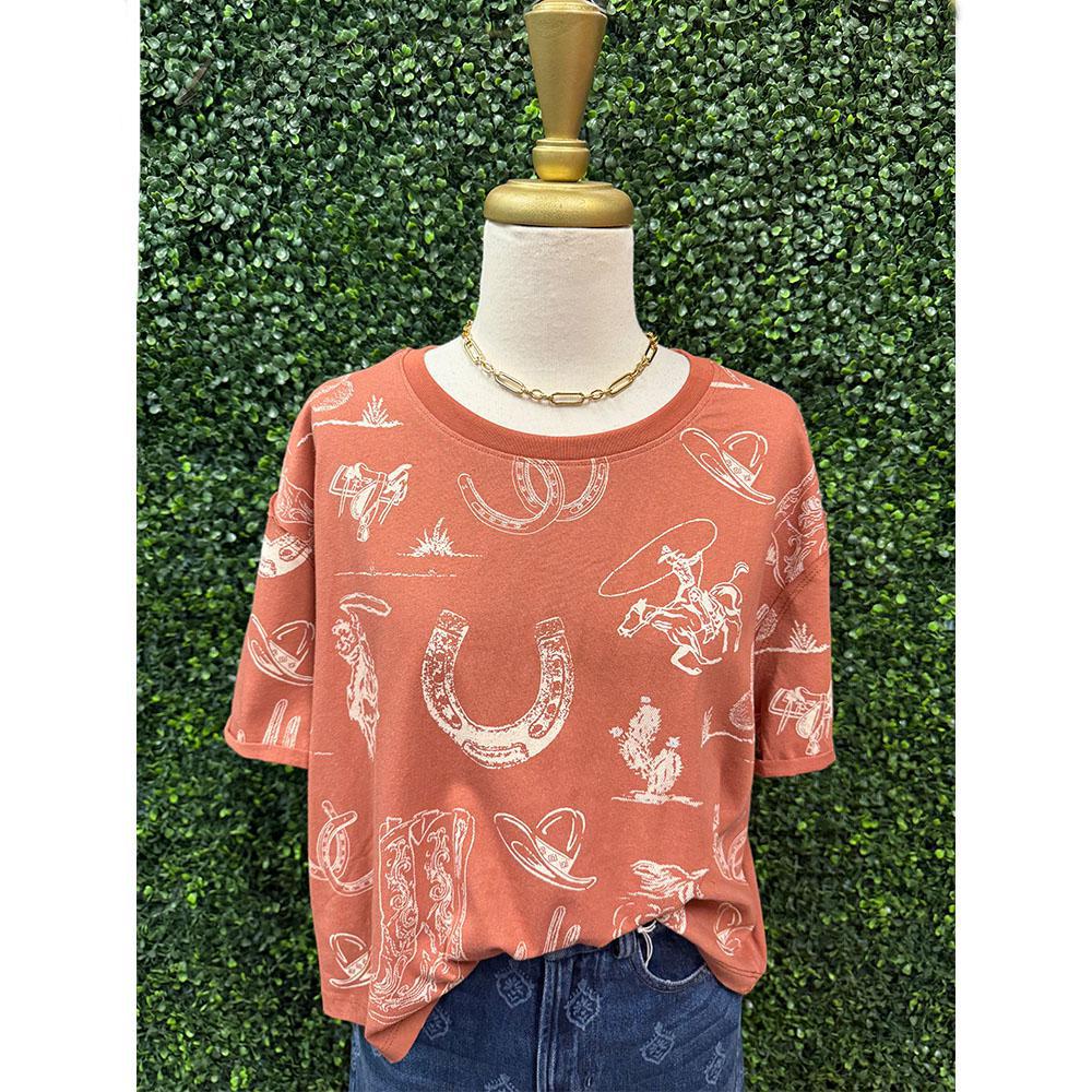 Daisy Rust Western Print Crop Top