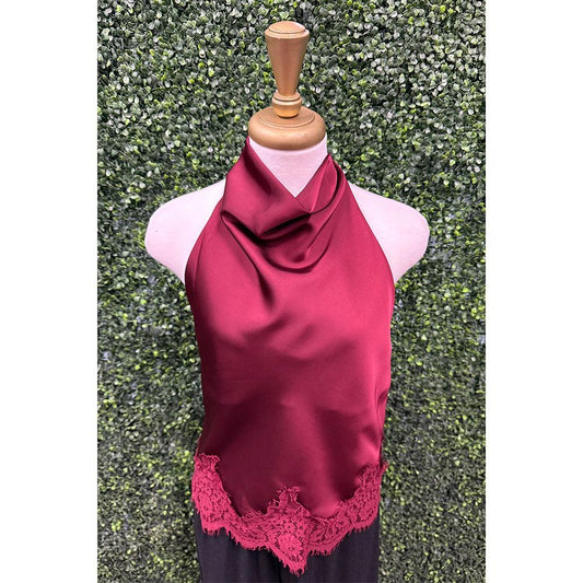 Shiloh Wine Satin Halter Top