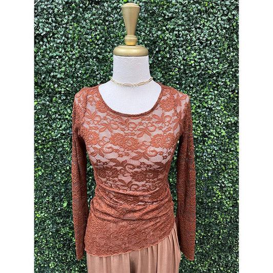 Cinnamon Floral Lace Long Sleeve Top