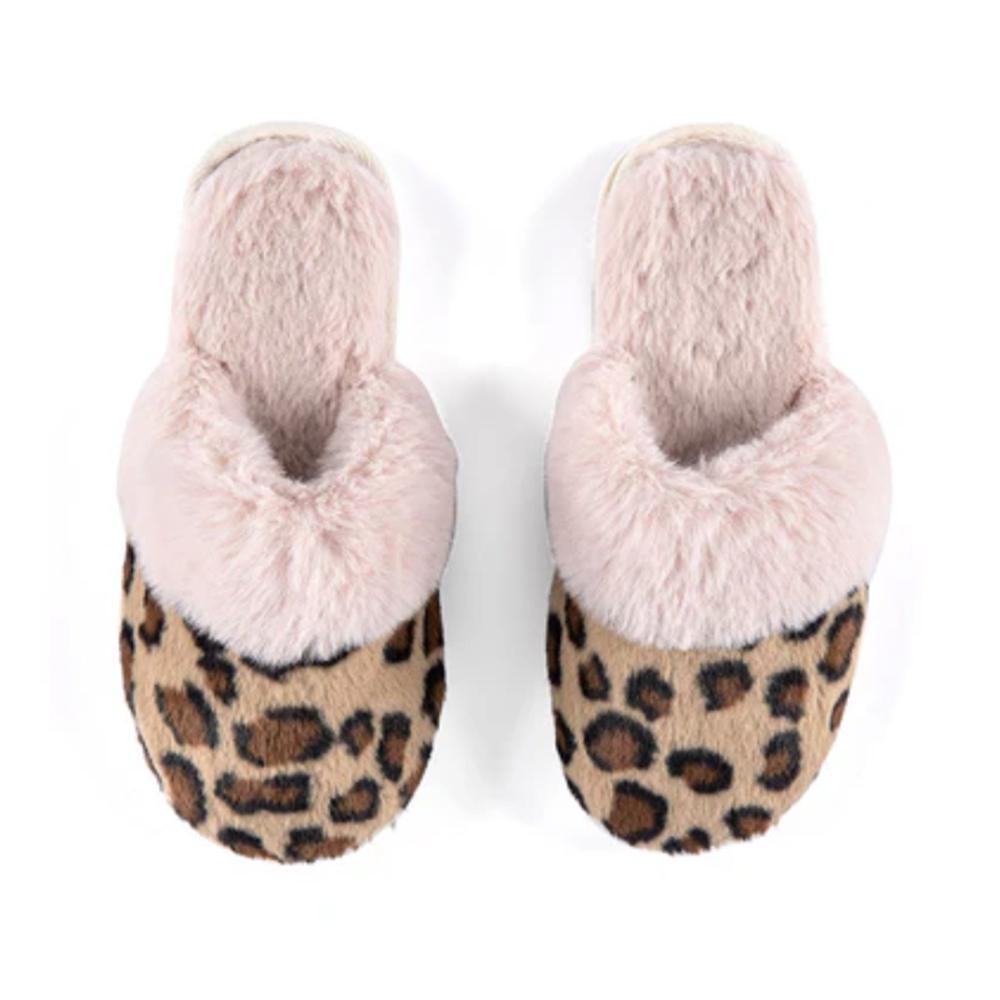 Lavinia Leopard Print Plush Slippers