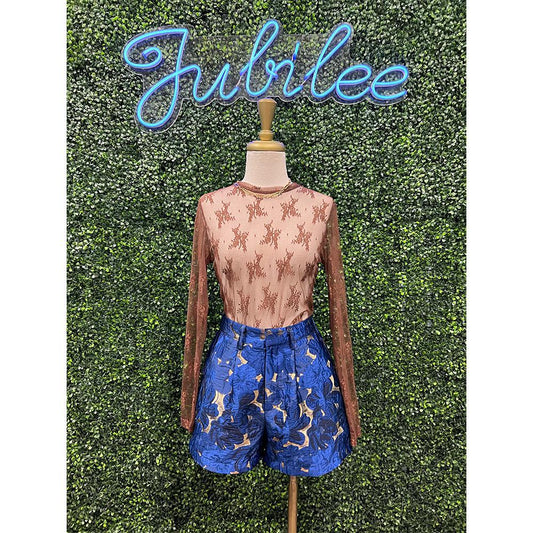 Midnight High Waist Jacquard Pleated Shorts