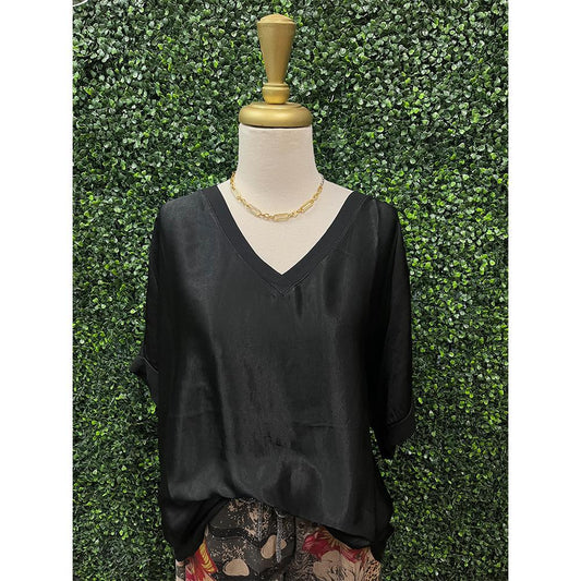 Black Woven Satin Top