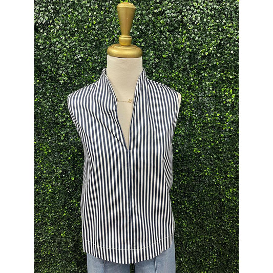 Betty Navy Striped V-Neck Sleeveless Top