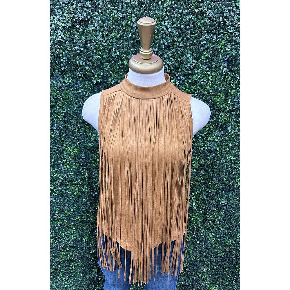 Veda Camel Fringe Top