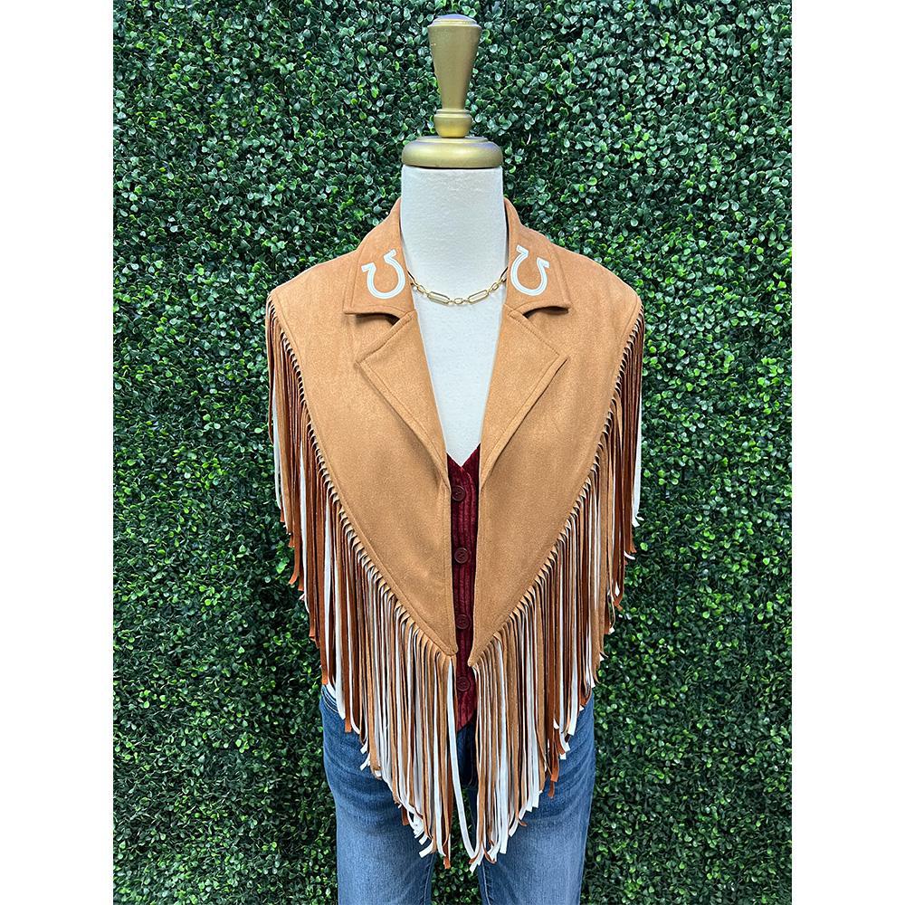 Camel Horseshoe Fringe Shrug