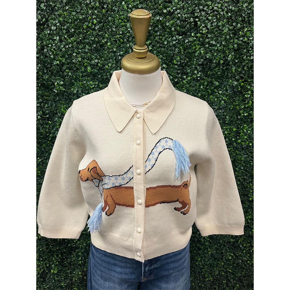 Ecru Beverly Dachshund Cardigan