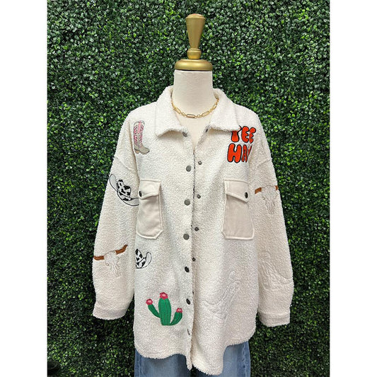 Cream Sherpa Embroidery Jacket