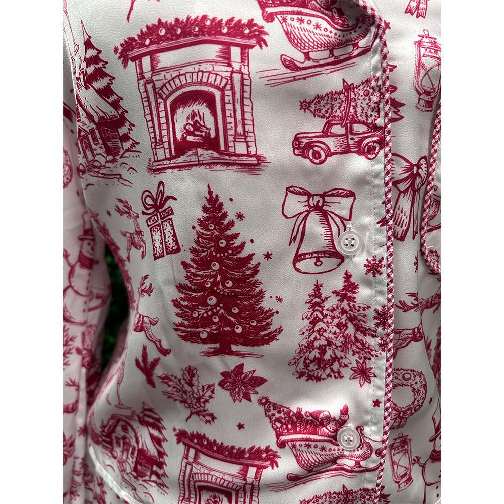 Christmas Printed Gingham Tie Pajama Set