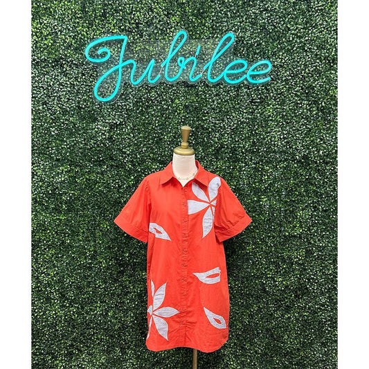 Vanessa Tangerine Floral Embroidery Dress