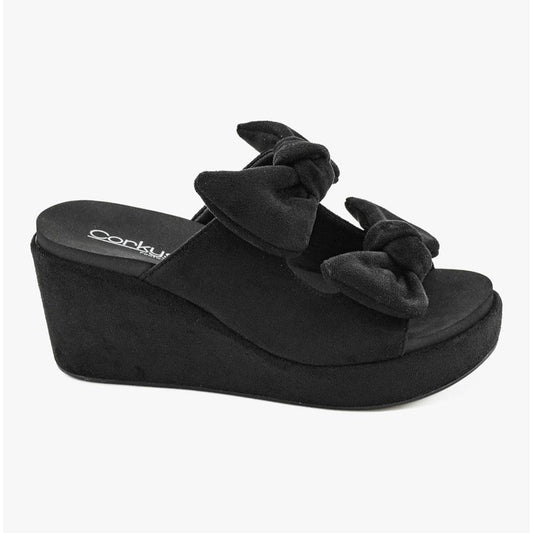 Put A Bow On It Black Faux Suede Wedge By Corky's