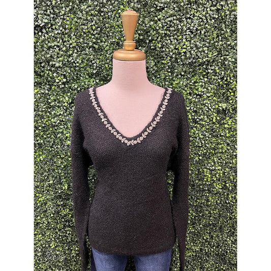 Noir Jewel Neck Pullover Sweater