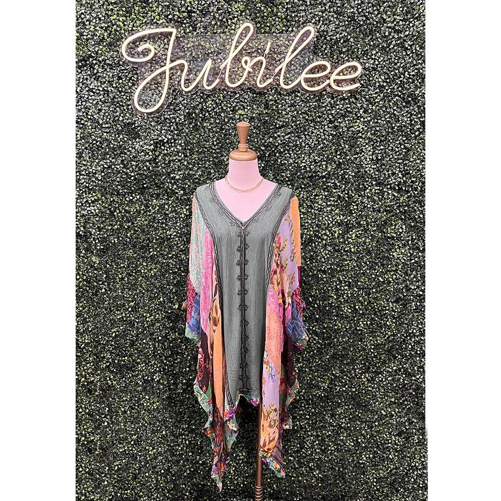 Natural Bohemian Embroidered Colorblocked Shrug