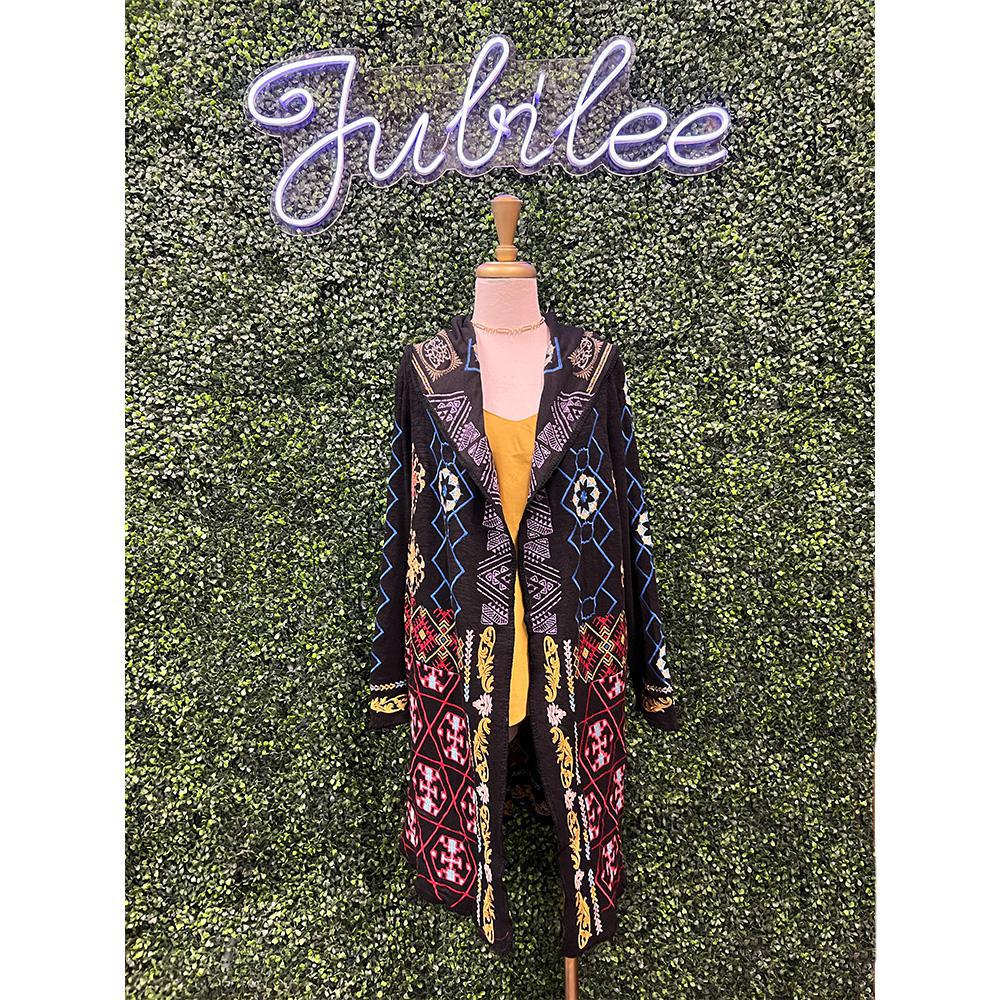 Double Face Embroidered Hooded Cardigan