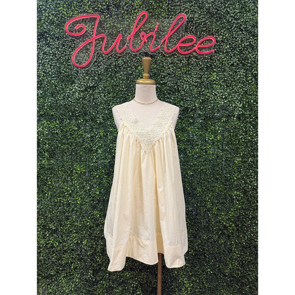 Ecru Sleeveless Lace Mini Dress