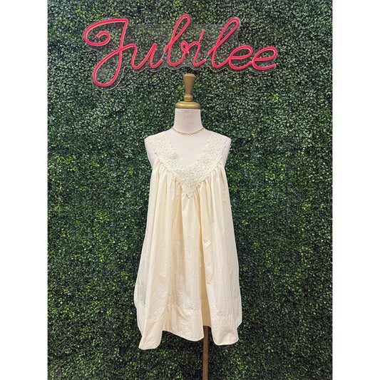Ecru Sleeveless Lace Mini Dress
