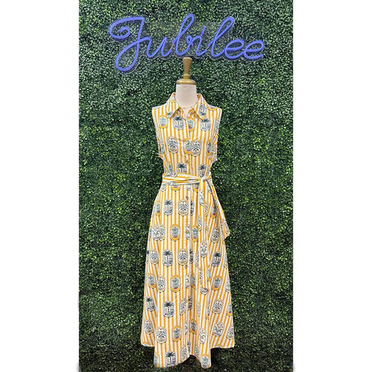 Lottie Gold Stamp Striped Midi Dress