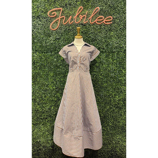 Viviann Blue Brown Striped Midi Dress