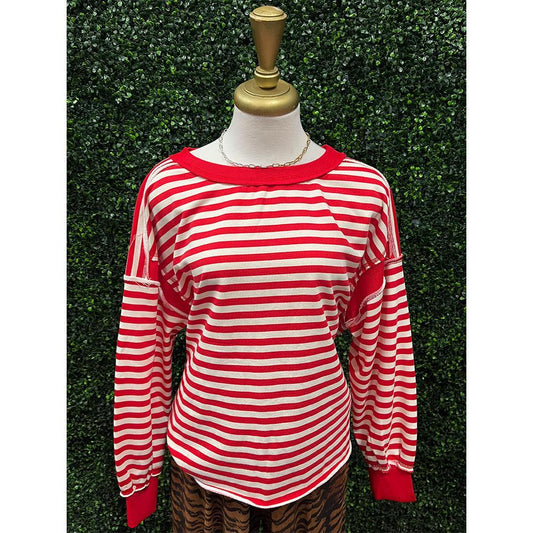 Zella Red/Ivory Stripped Pullover Sweater