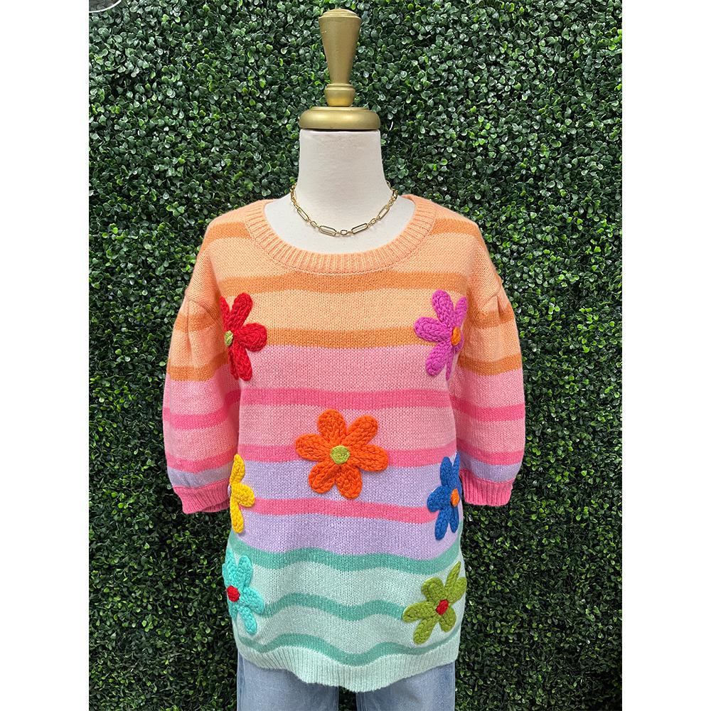 Flower Puff Sleeve Sweater