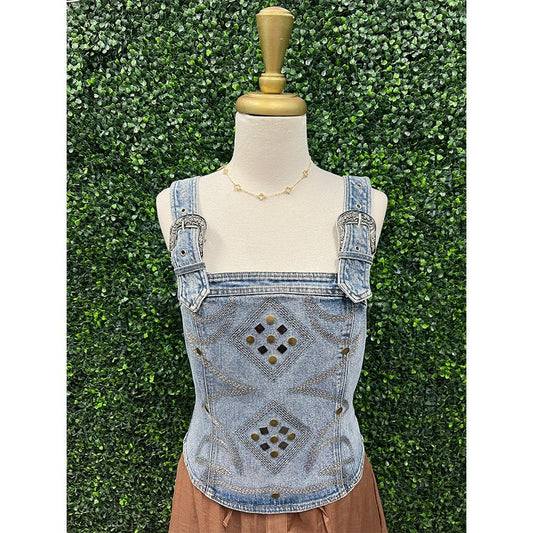Yelena Embroidered Denim Top