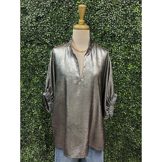 Tegan Charcoal Metallic V-Neck