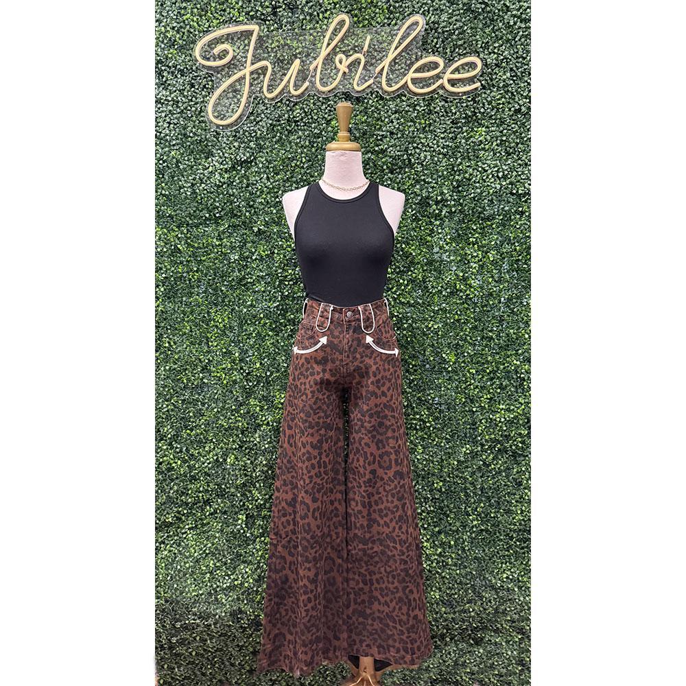 Dark Leopard Wide Leg Pants