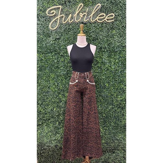 Dark Leopard Wide Leg Pants