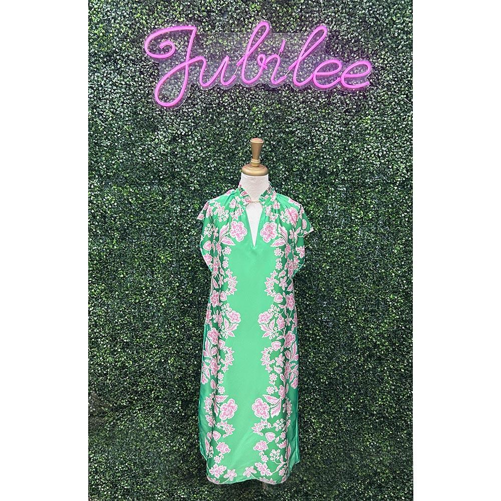 Arianna Green Floral Satin Dress
