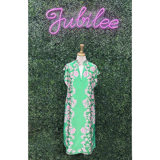 Arianna Green Floral Satin Dress