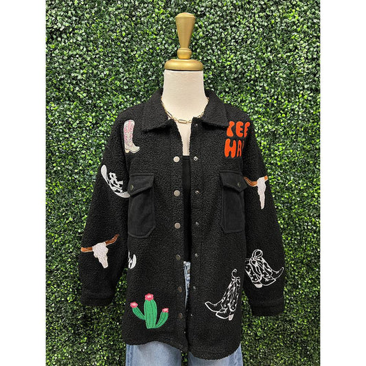 Black Sherpa Embroidery Jacket