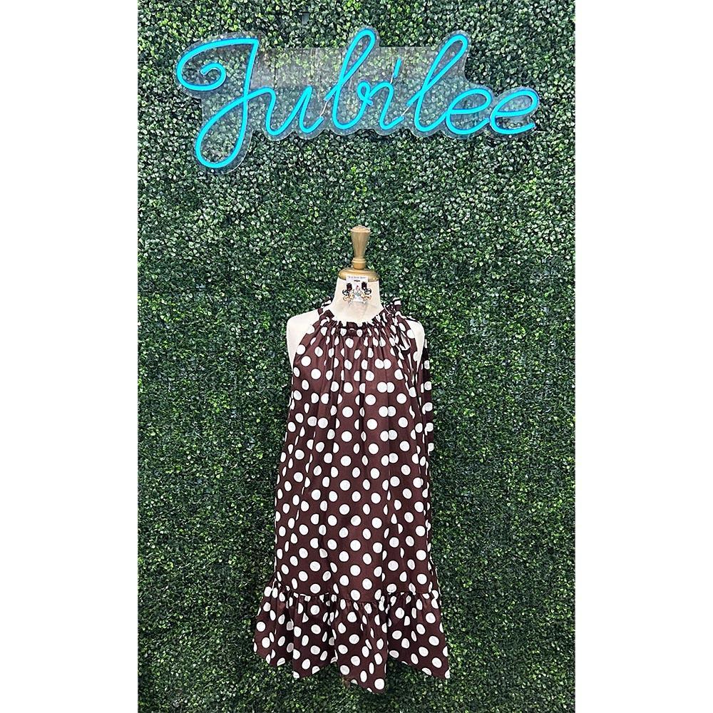 Vania Brown Polka-Dot Mini Dress