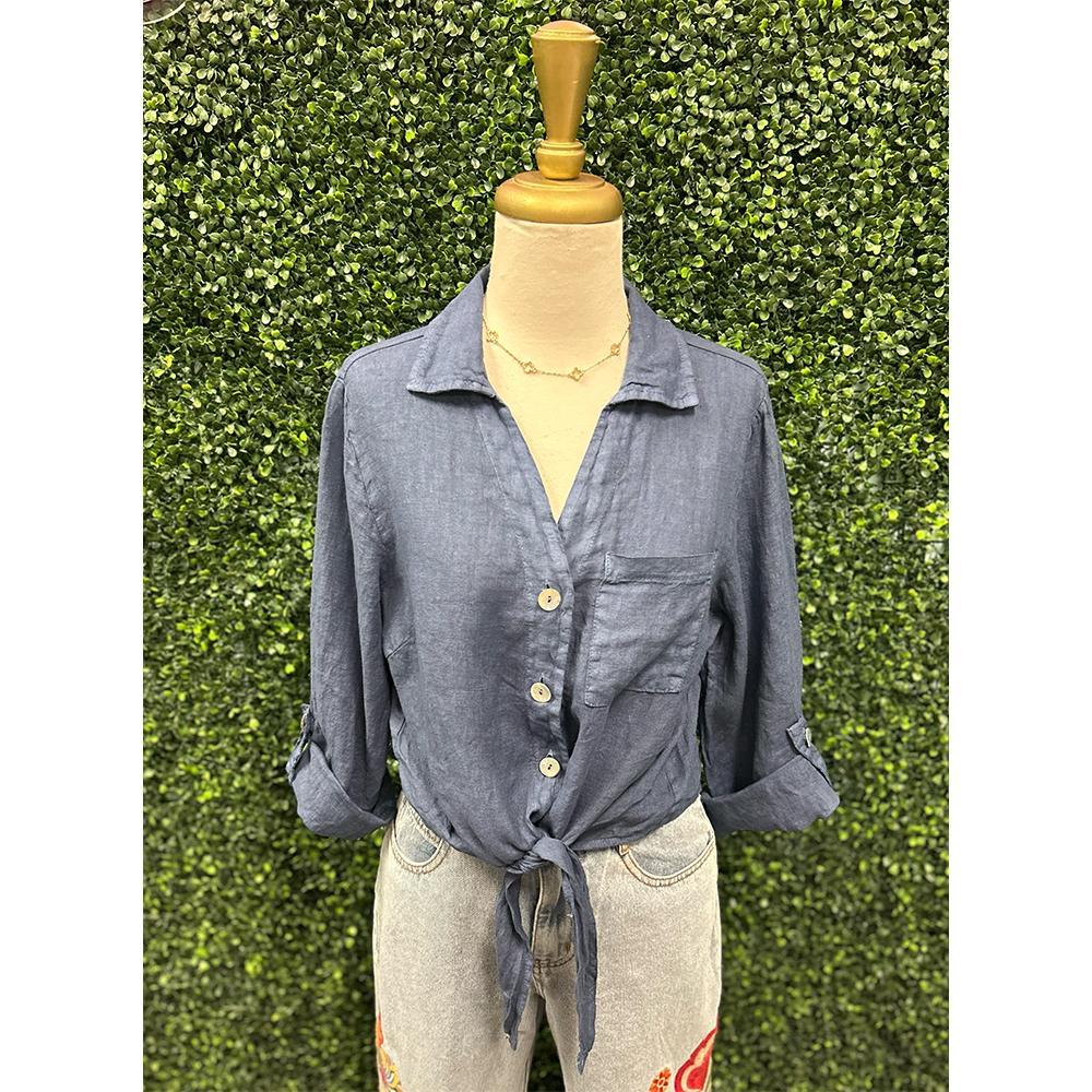 Rhea Denim Tie Front Top