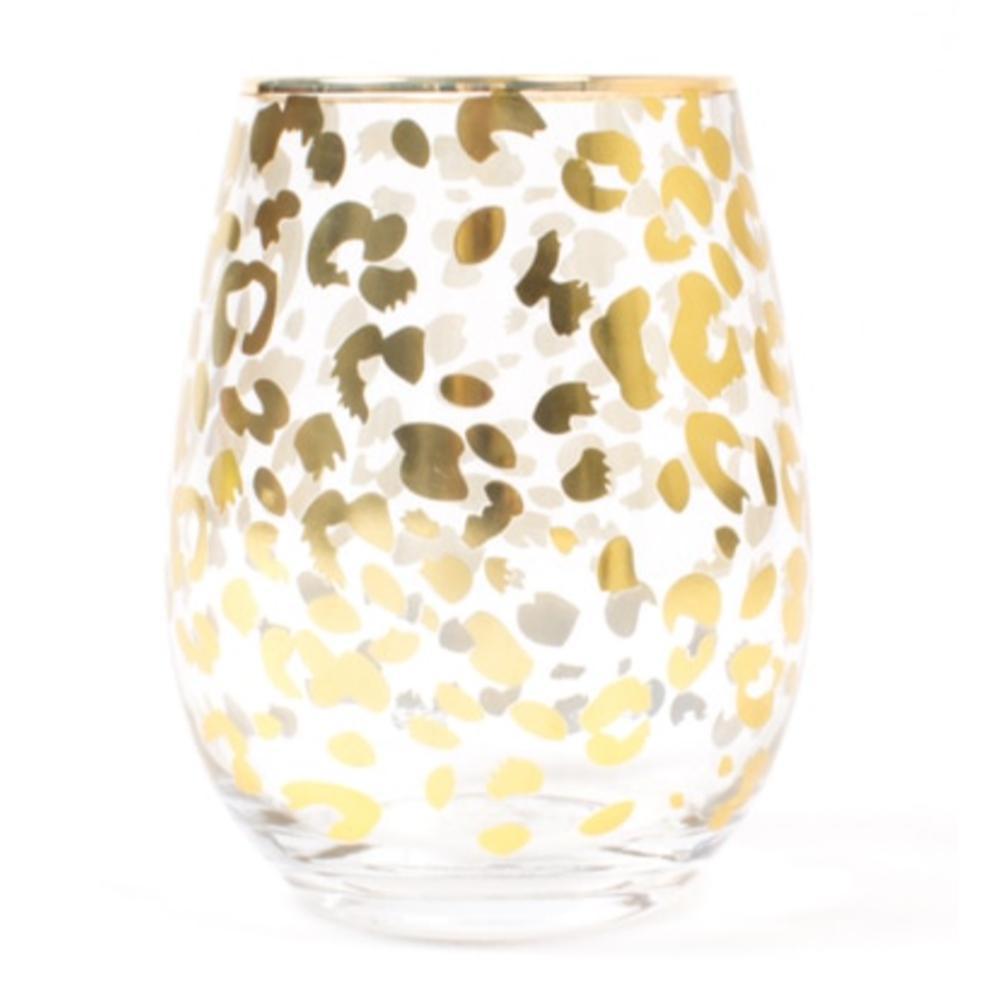 Leopard Print Stemless Wine Glass