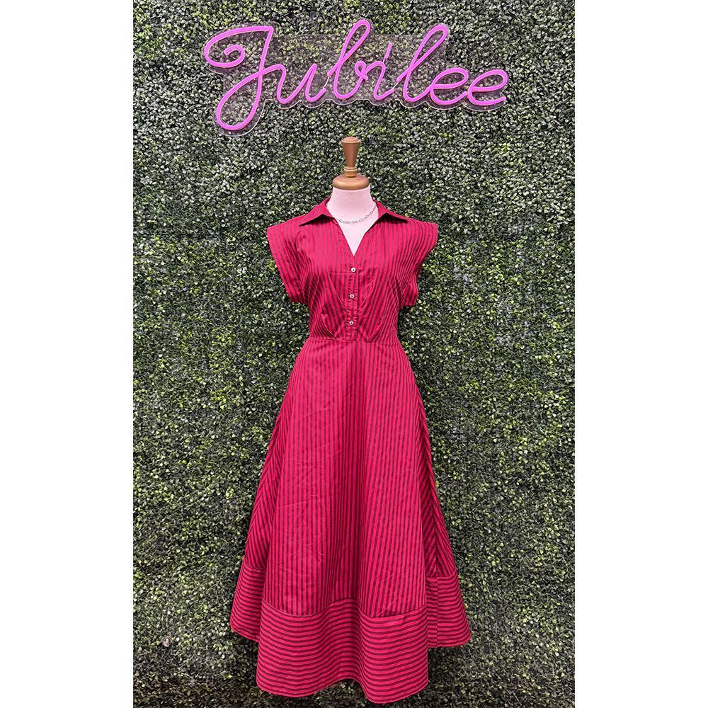 Viviann Red Brown Striped Midi Dress