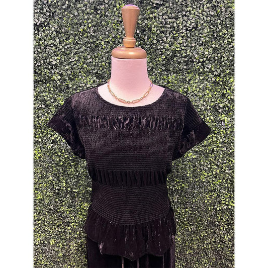 Jamie Black Velvet Ruffle Smocked Blouse