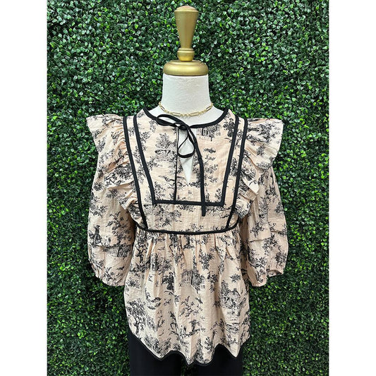 Taupe Mix V-Neck Babydoll Top