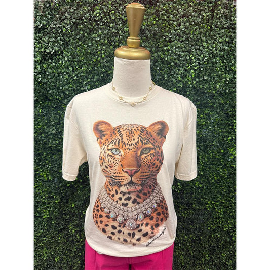 Cheetah Cream Tee W/ Stones