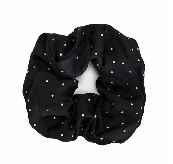 Black Satin Rhinestone Scrunchie