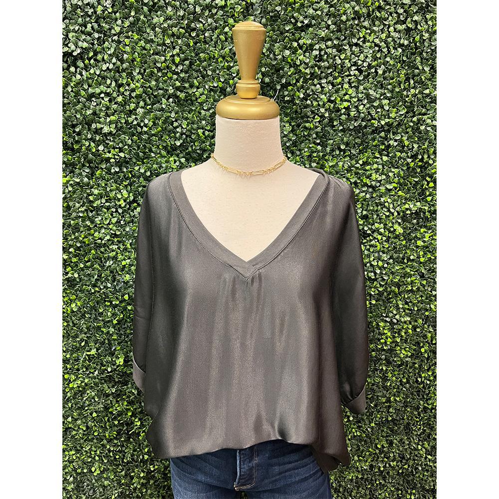 Charcoal Woven Satin Top